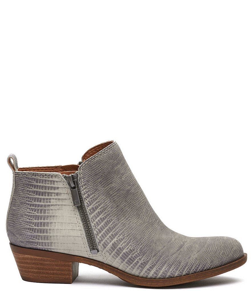 Lucky Brand Basel Printed Leather Side Zip Block Heel Ankle Booties