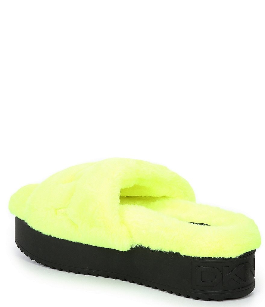 DKNY Palz Signature Logo Faux Fur Platform Slides