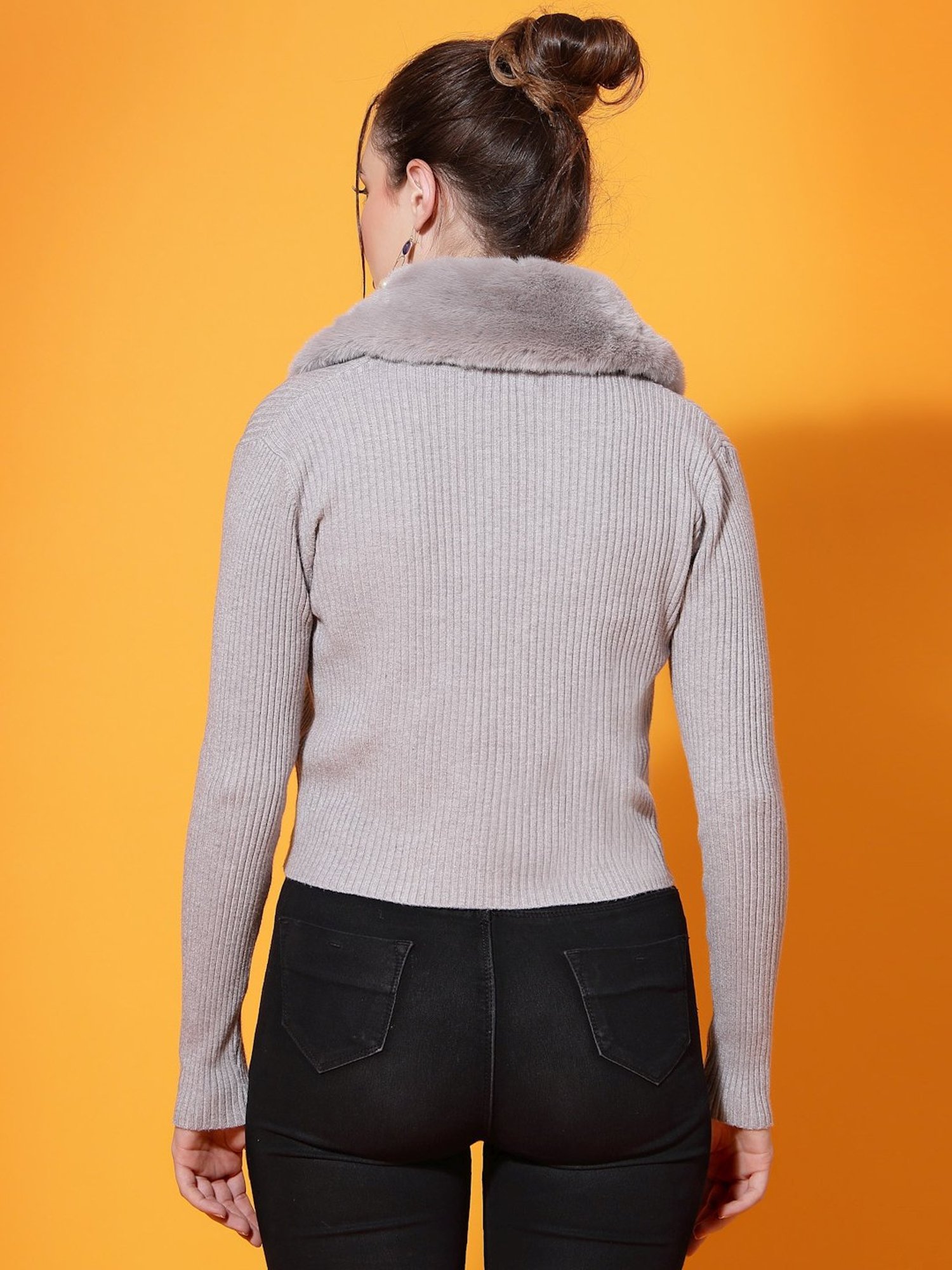 Mafadeny Grey Shawl Neck Cardigan