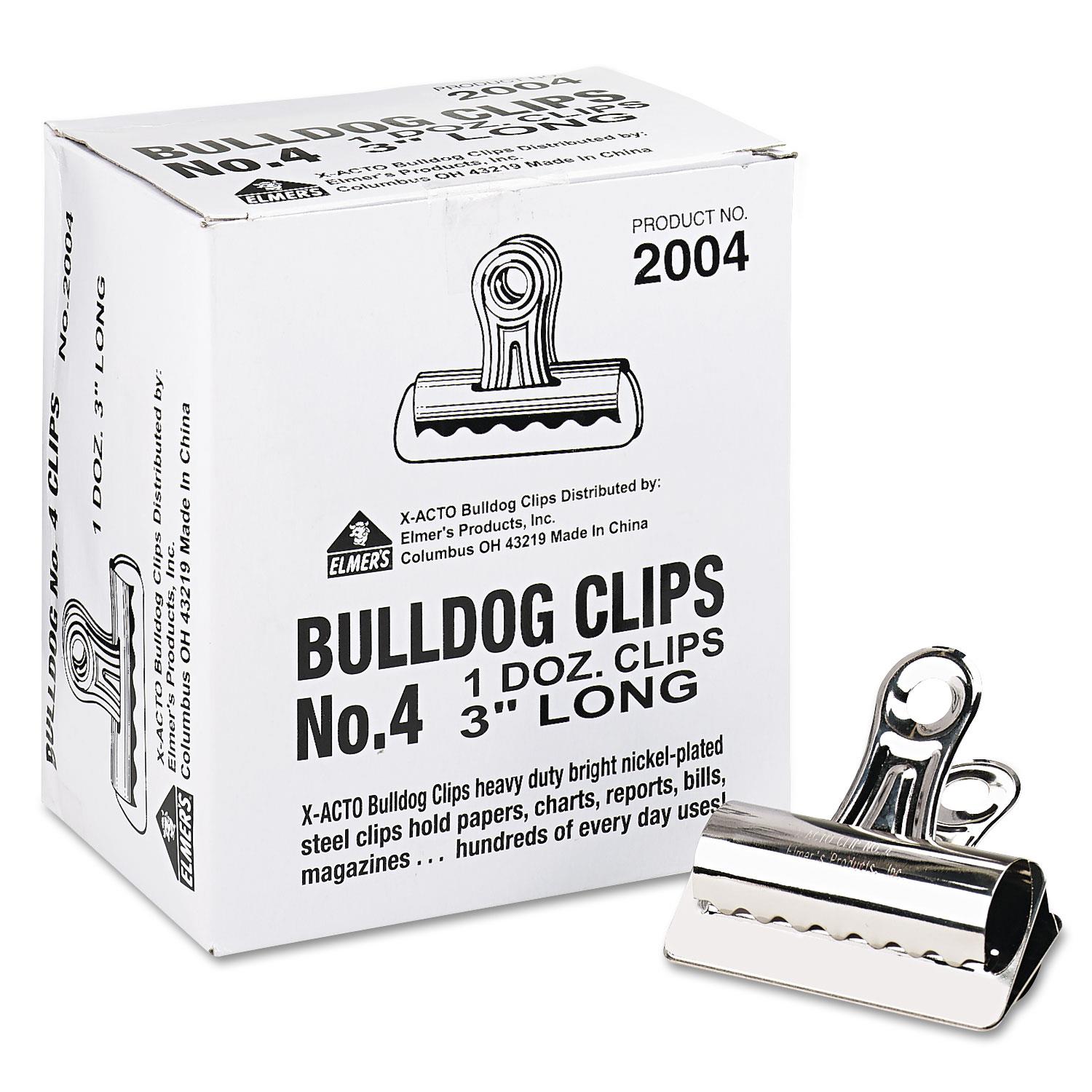 X-Acto Bulldog Clips Steel 1" Capacity 3"w Nickel-Plated 12 per Box 2004