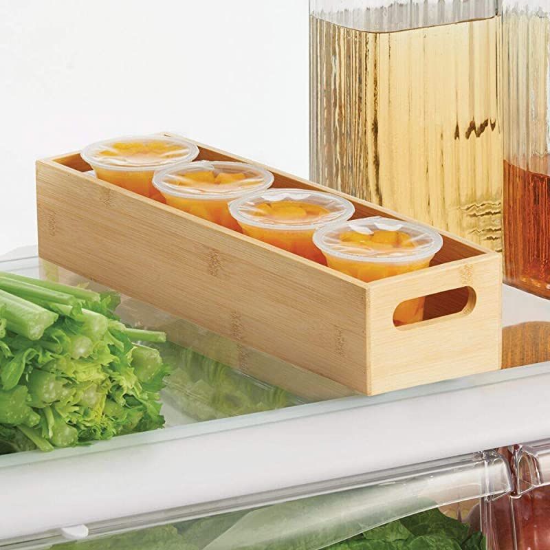 Slim Bamboo Kitchen Cabinet Fridge Drawer Organizer Tray Storage Bin for Cutlery Serving Spoons Cooking Utensils Gadgets 46 Wide 2 Pack Natural Wood Finish