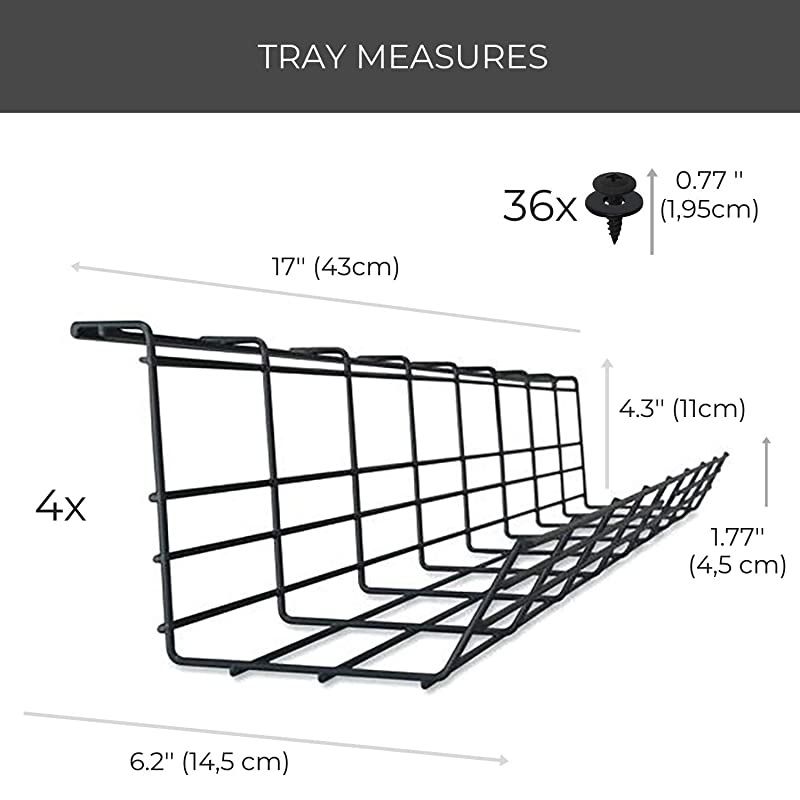 Desk Cable Management Tray Cable Organizer for Wire Management Metal Wire Cable Tray for Office and Home Perfect Standing Desk Cable Management Tray Black Cord Basket Set of 4X 17