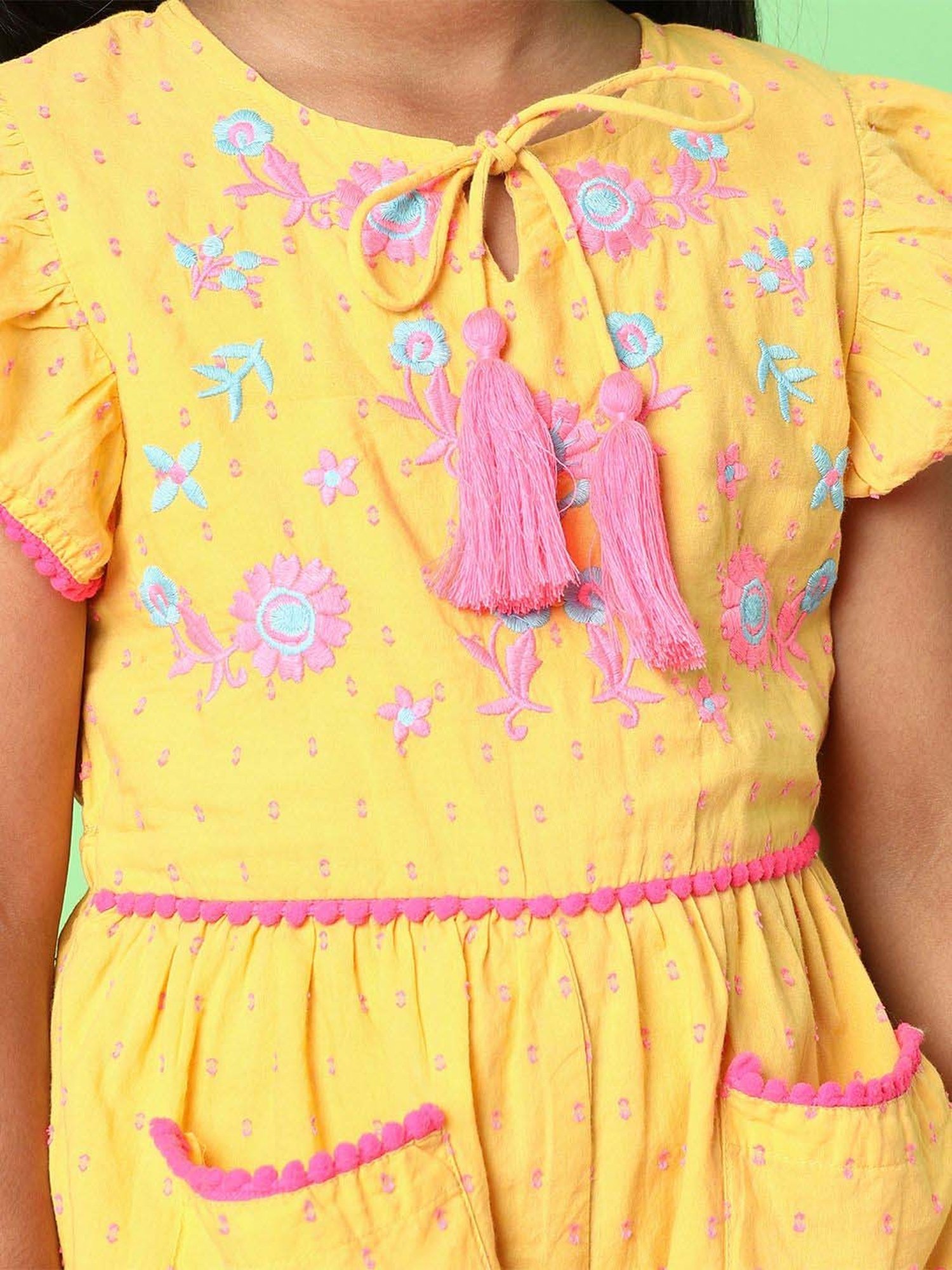 Nauti Nati Kids Yellow Cotton Printed Jumpsuit