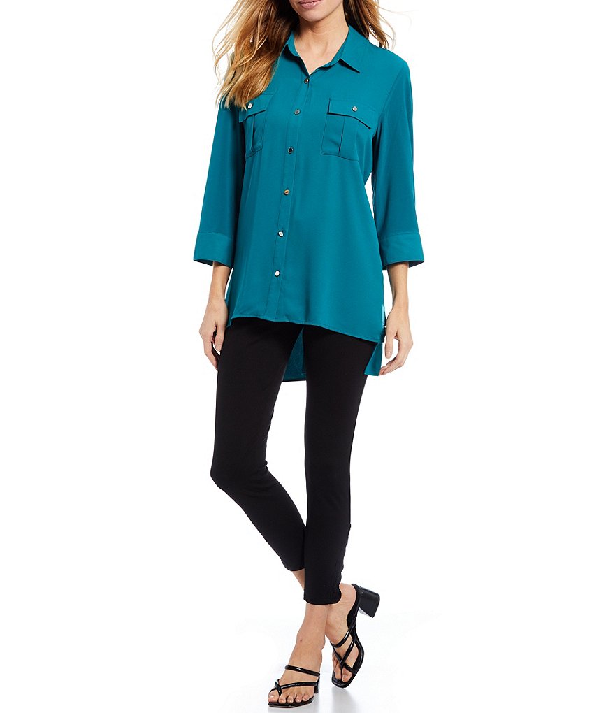 Slim Factor by Investments Bridget 3/4 Sleeve Button Front Hi-Low Top