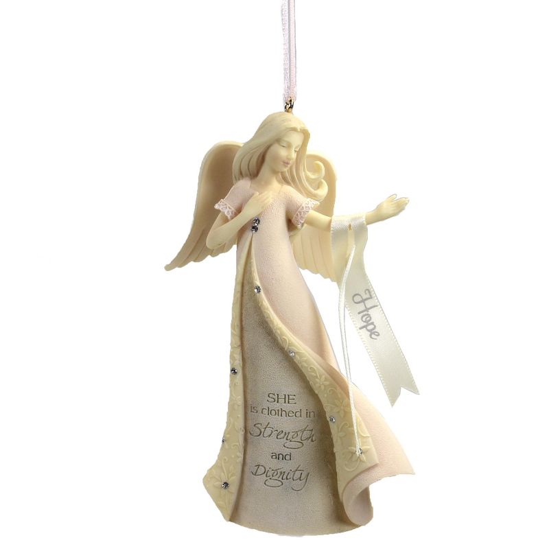 Foundations 4.5" Breast Cancer Ornament Strength Dignity  -  Tree Ornaments