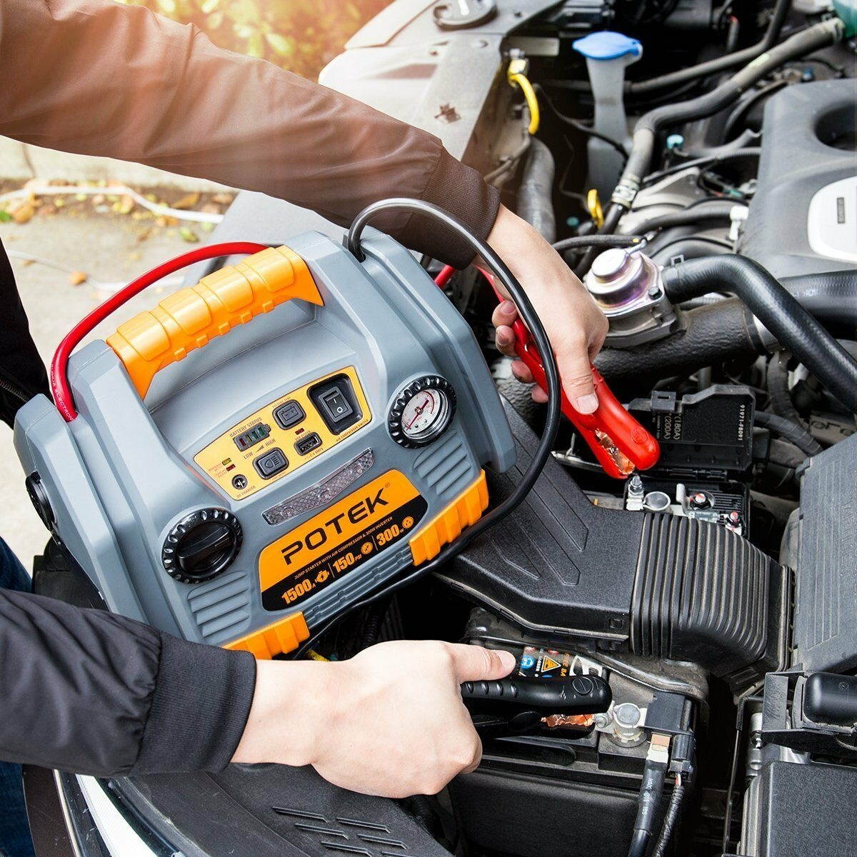 Battery Jump Starter Power Source:1500Peak/750 Instant Amps,300W Inverter