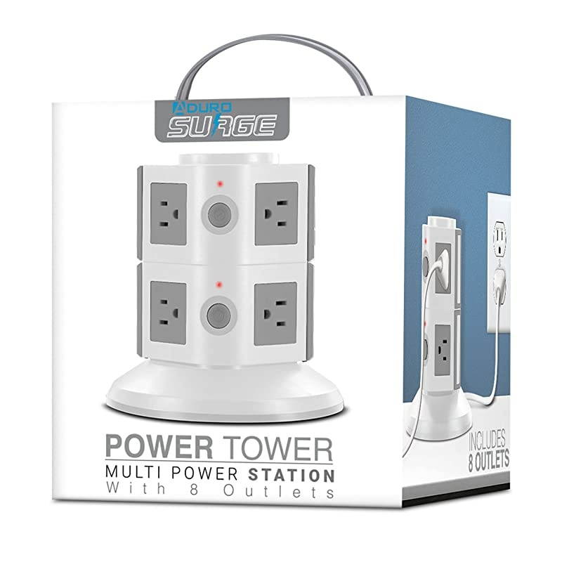 Surge Protector Power Tower 8 Outlets Family Multi Charging Station with Smart Charge Tech for iPhone iPad Galaxy All Devices Black