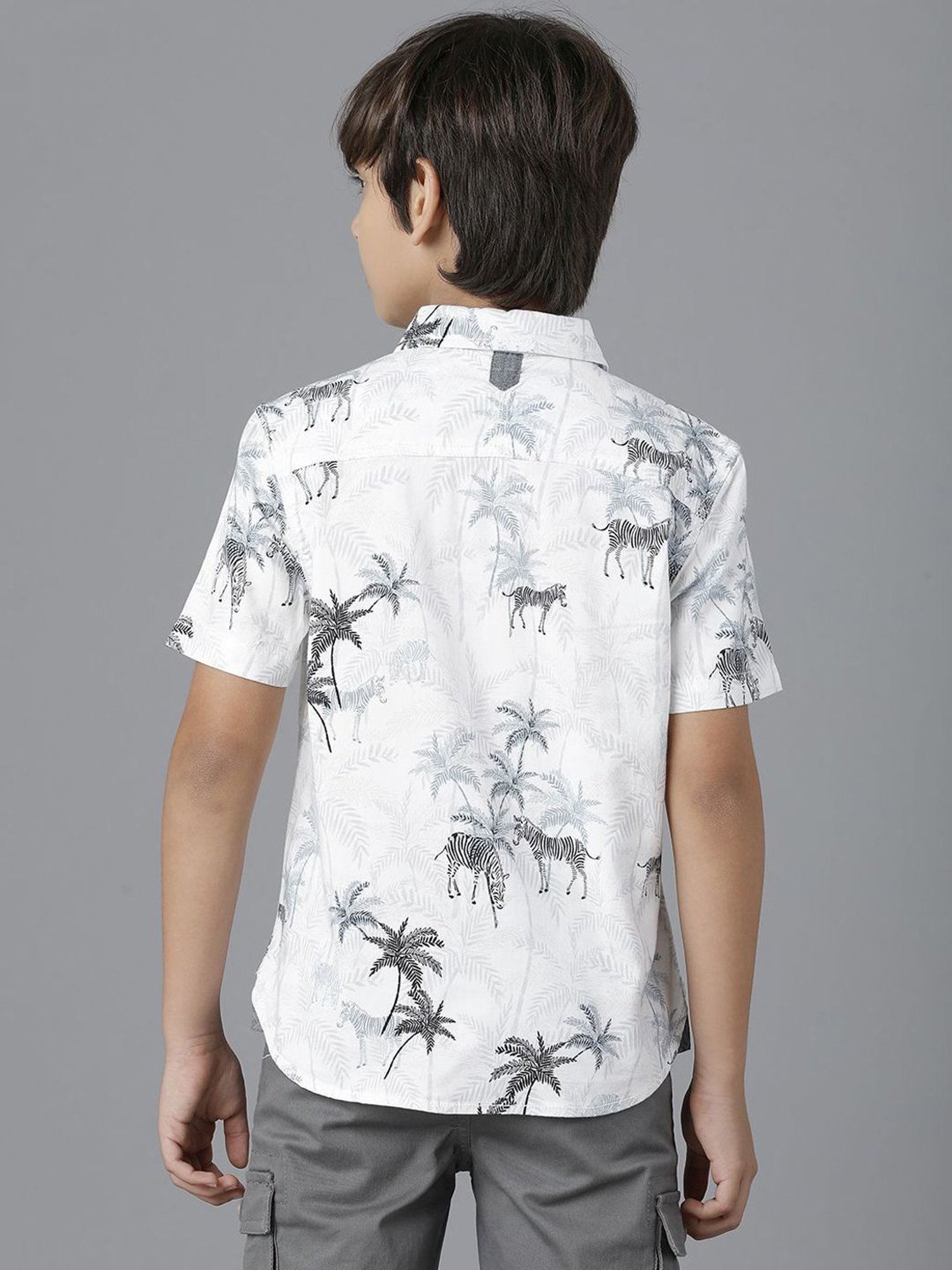 Under Fourteen Only Kids Off White Cotton Printed Shirt