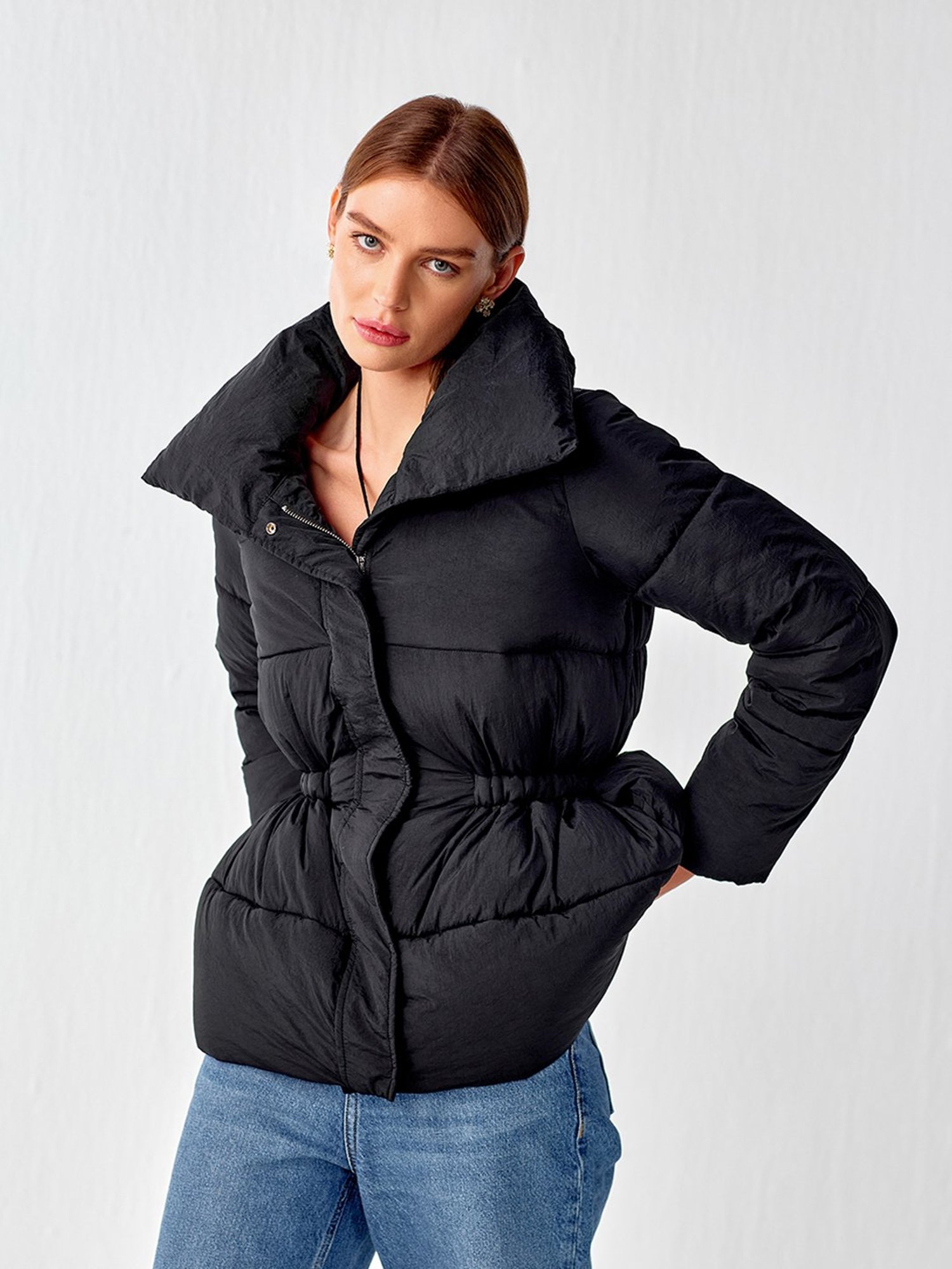 Cover Story Black Regular Fit Puffer Jacket