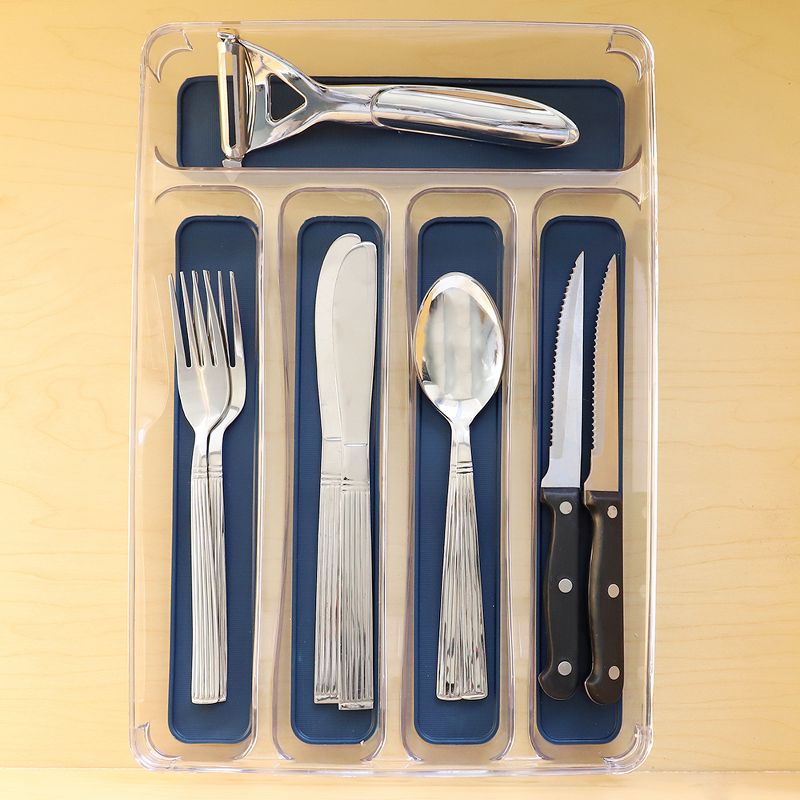 Michael Graves Design Medium 5 Compartment Rubber Lined Plastic Cutlery Tray, Indigo