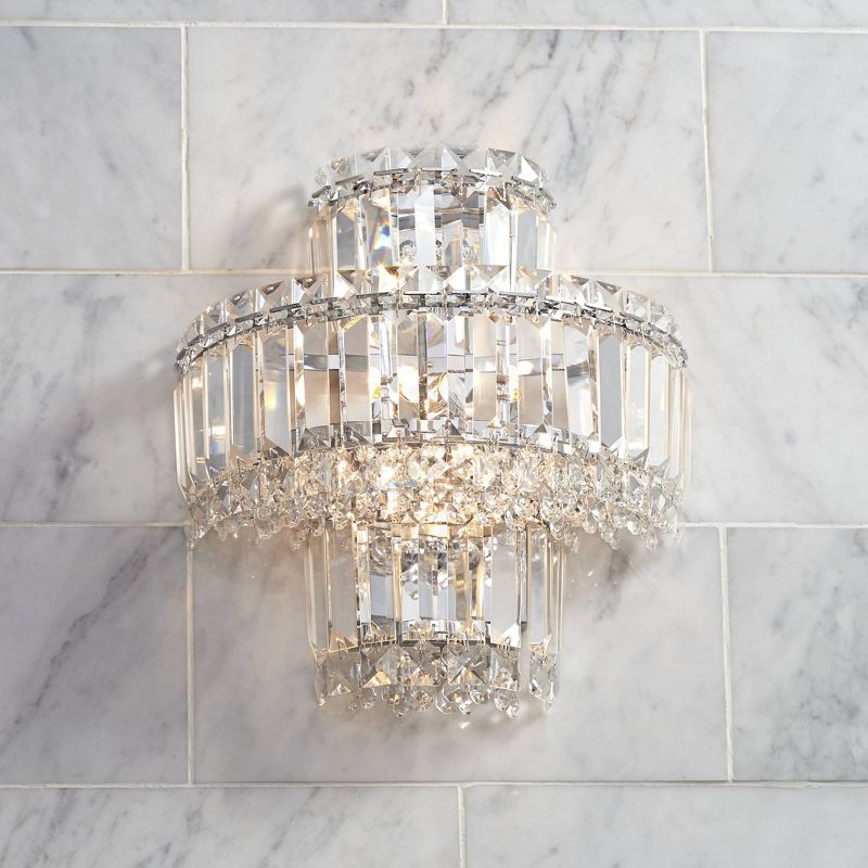 Vienna Full Spectrum Wall Light Sconce Chrome Hardwired 12 1/2" High Fixture Tiered Clear Crystal for Bedroom Bathroom Hallway