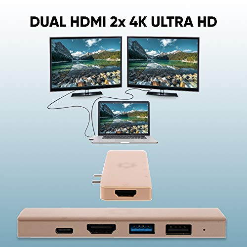 NOV8Tech USB C to Dual HDMI Hub Multiport Triple Display Adapter for Silver MacBook Air M1 2020 2019 2018 & MacBook Pro M1 2020 2019 2018 2017, USB 3.0 & USB 2, USB-C 100W Power, SD & Micro SD Reader