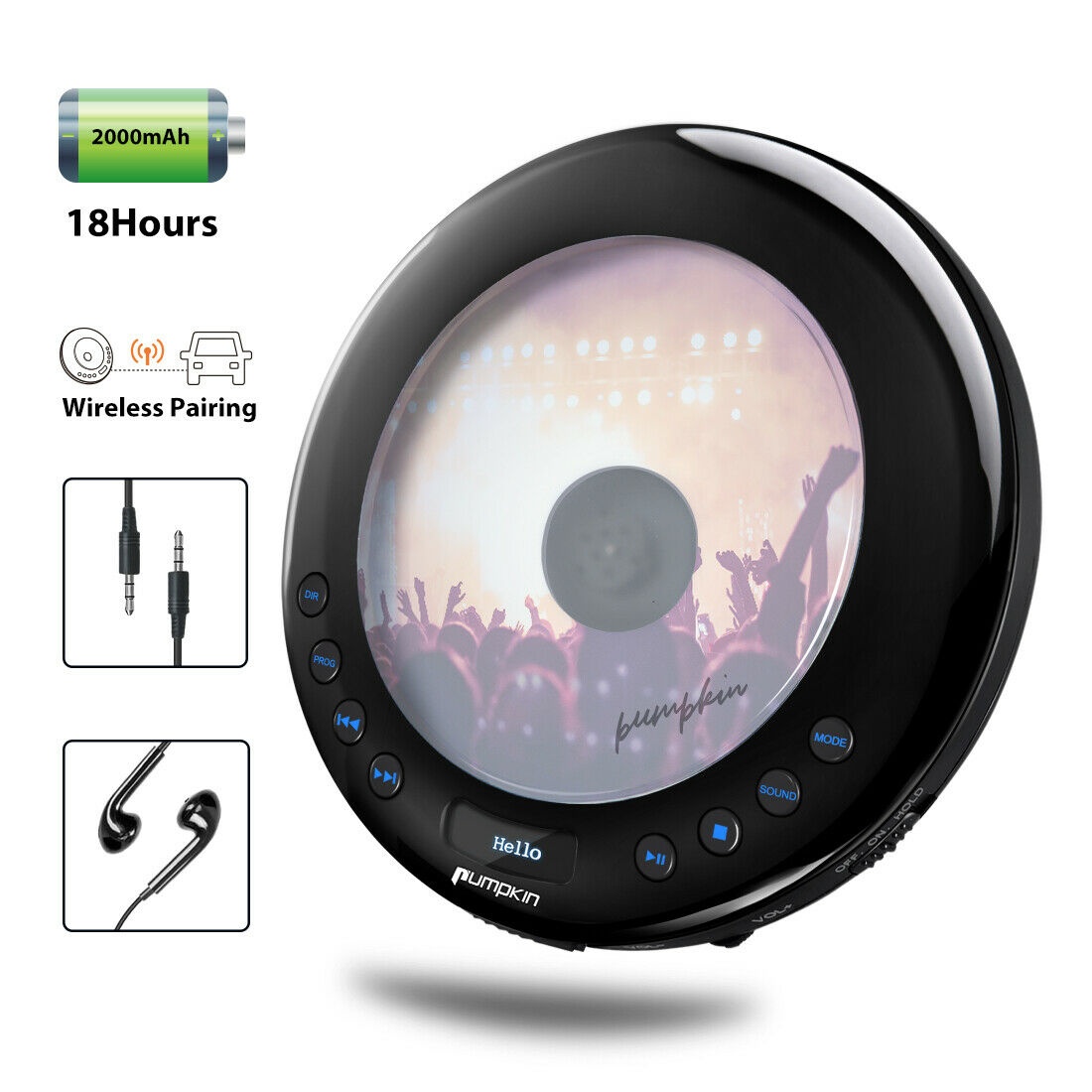 Portable CD Player w/ earphones Compact Disc CD Player Anti-Skip FM Transmitter