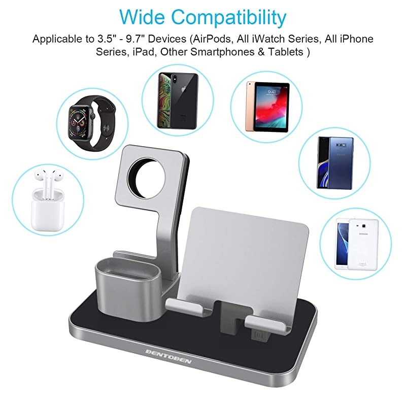 Compatible with Apple Watch Stand Airpods Charger Dock Cell Phone Stand Universal Desktop Stand Charging Station Holder for iWatch Airpods iPhone iPad Tablet Android Smartphone Space Gray
