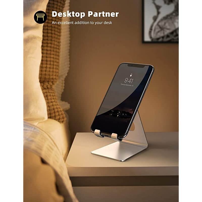 Cell Phone Stand, Desk Phone Holder Cradle, Compatible with Phone 12 Mini 11 Pro Xs Max XR X 8 7 6 Plus SE, All Smartphones Charging Dock, Office Desktop Accessories - Silver