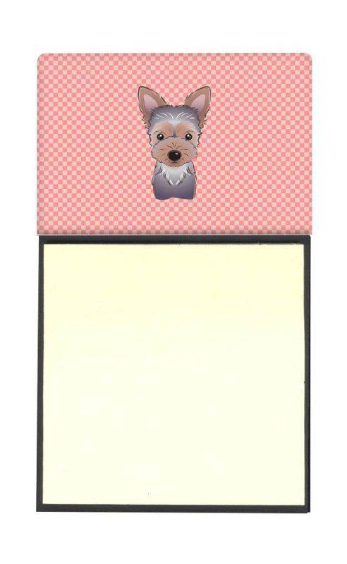 Caroline's Treasures Checkerboard Pink Yorkie Puppy Refillable Sticky Note Holder or Postit Note Dispenser, 3.25 by 5.5", Multicolor