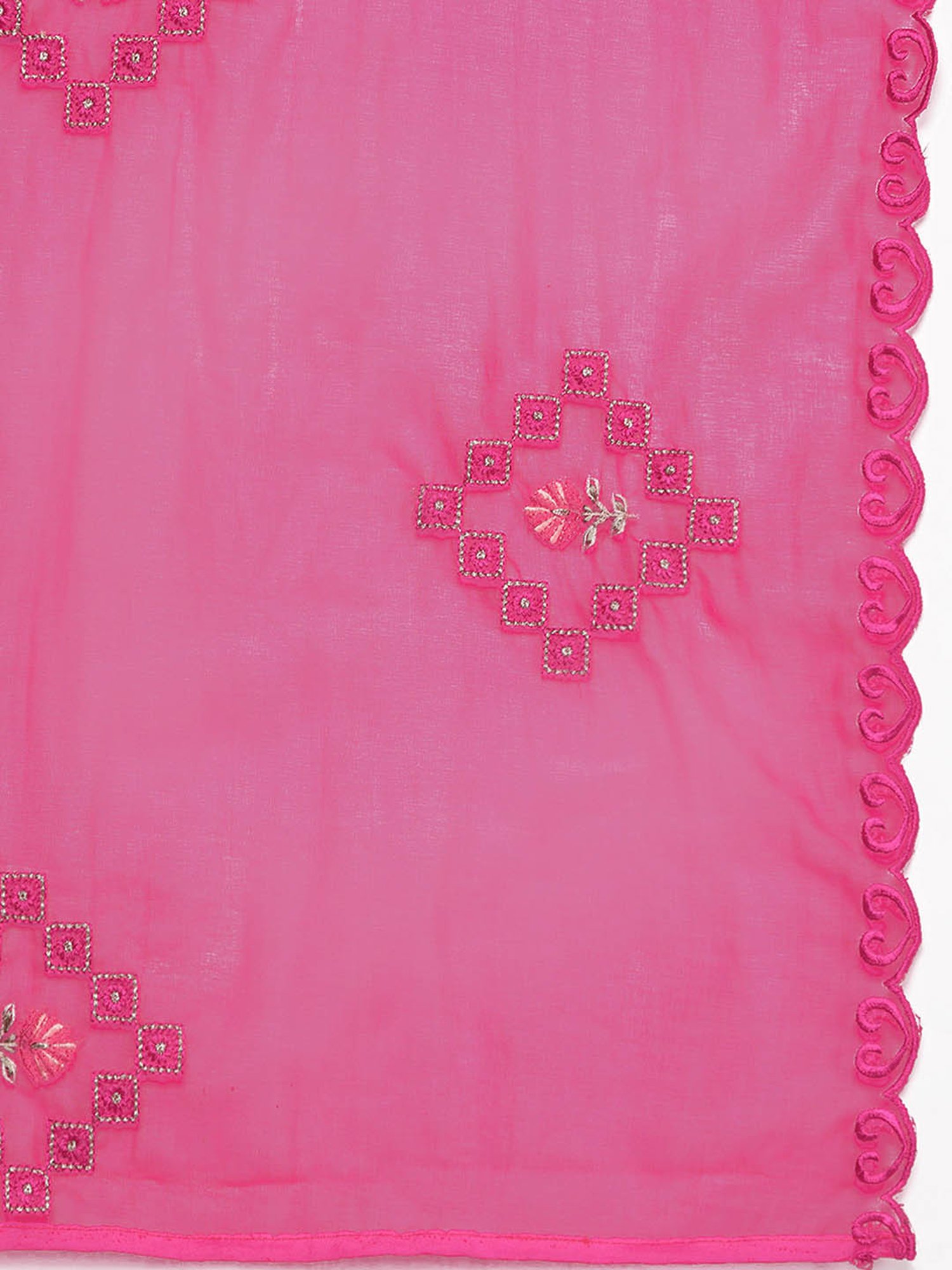 Indo Era Pink Embroidered Kurta With Pant & Dupatta