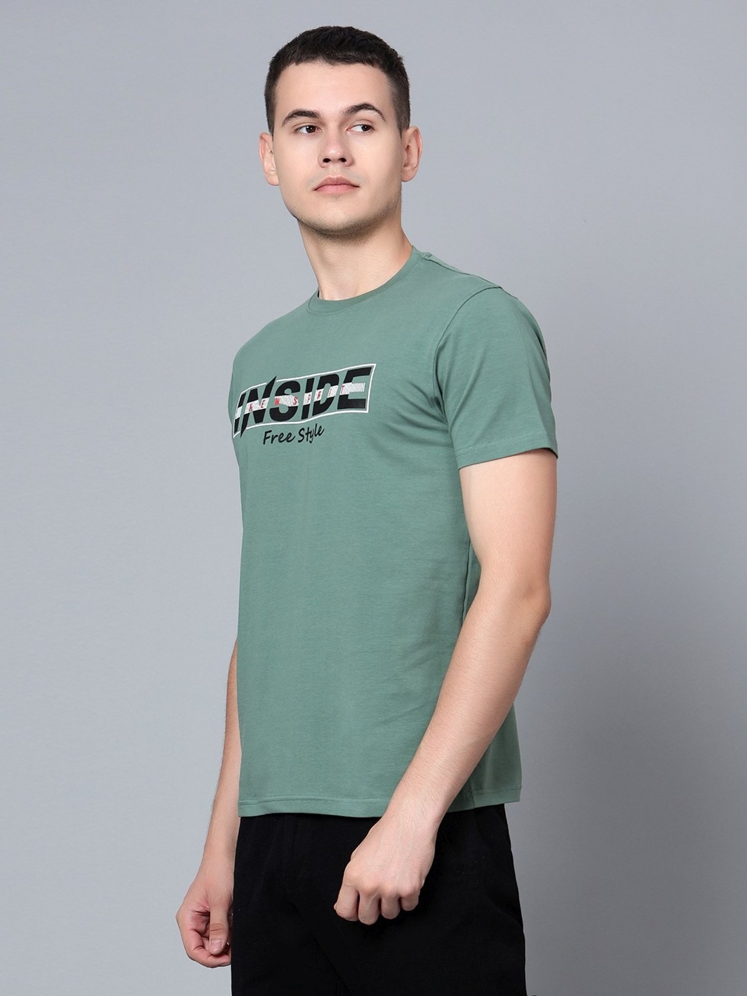 Cantabil Light Green Cotton Regular Fit Printed T-Shirt