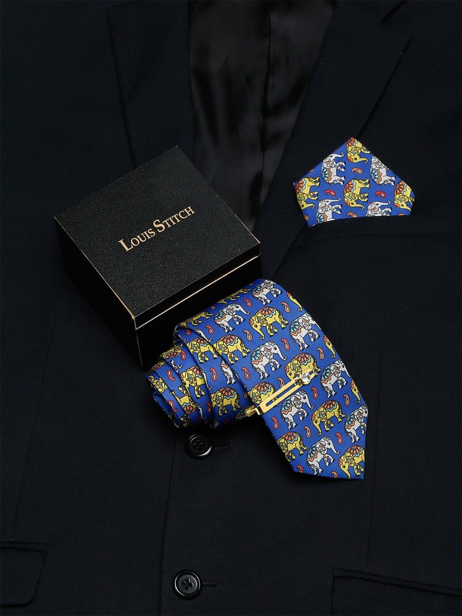 Louis Stitch Blue Printed Necktie Gift Set - Set of 3
