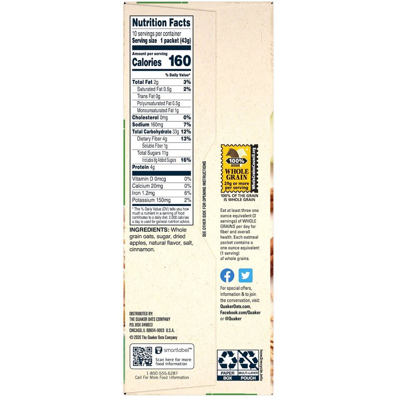 Quaker Instant Oatmeal Apple Cinnamon - 10ct