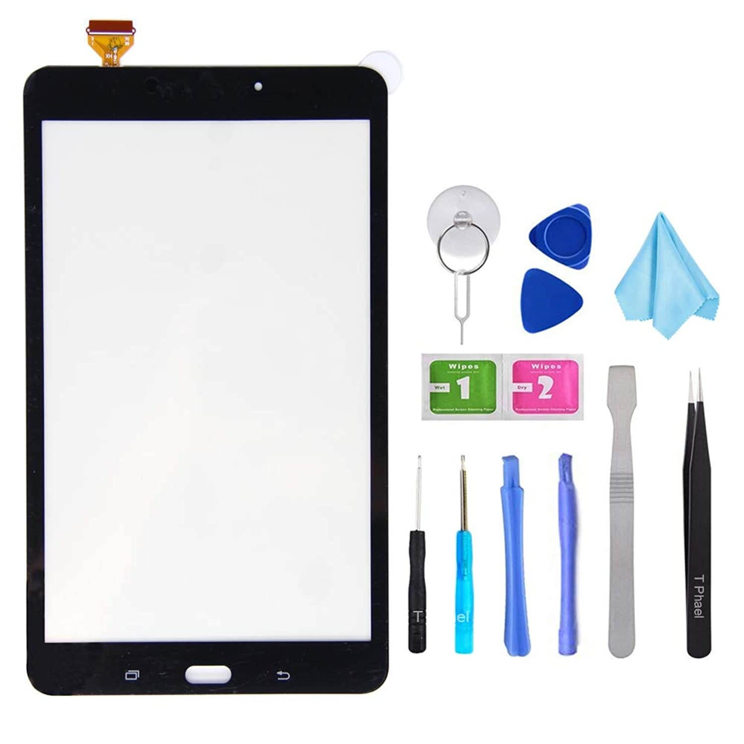 T Phael Black Compatible Samsung Galaxy SM-T380 Touch Screen Glass Digitizer Replacement, for Tab A 8.0 2017 WiFi Version, NOT for LTE SM-T385(NO LCD) with Adhesive and Tools