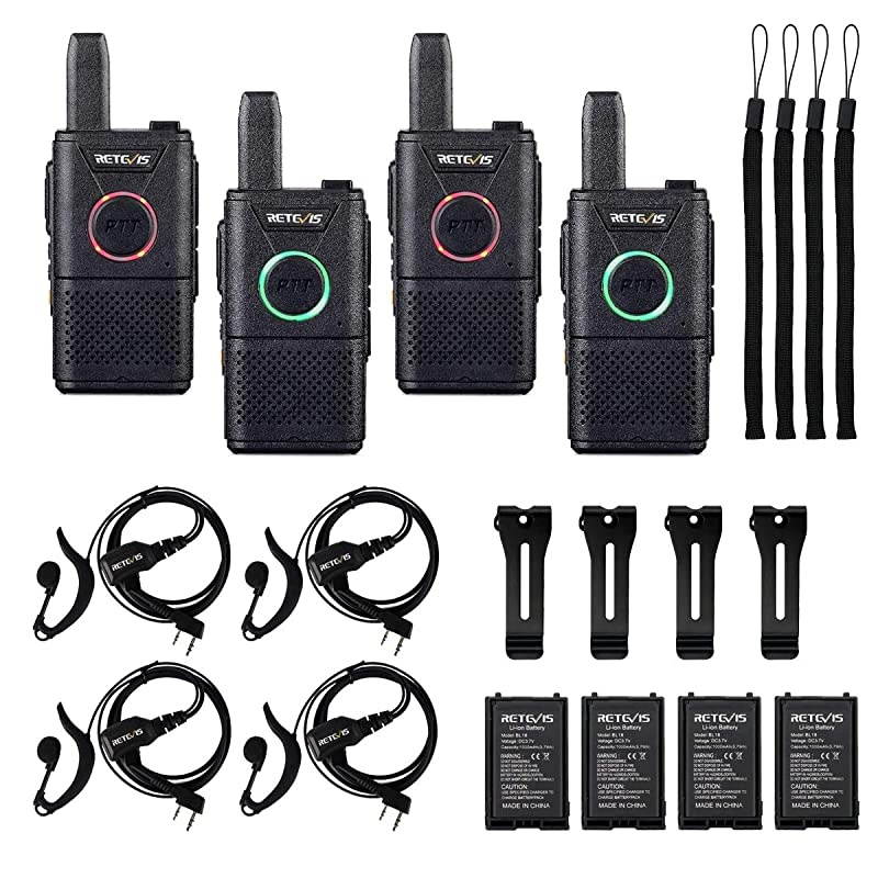 RT18 Walkie Talkies Rechargeable AdultsMini 2 Way Radio with Earpiece HeadsetPortable FRS TwoWay RadiosDual PTTHands Freefor Family Small Business4 Pack