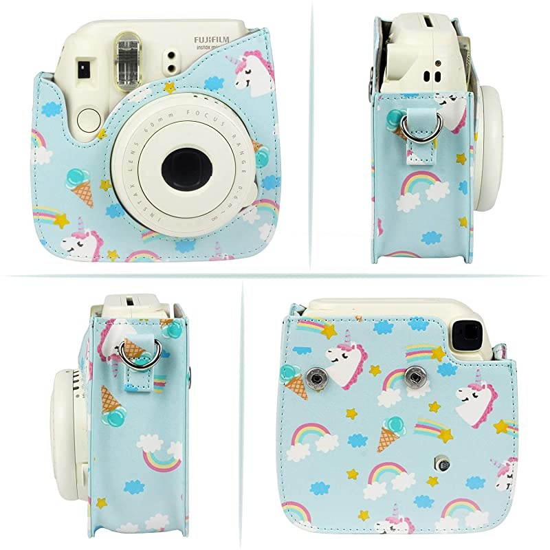 Compatible Mini 9 Camera Case Bundle with Album, Filters Other Accessories for Fujifilm Instax Mini 9 8 8+ (Rainbow Unicorn, 7 Items)