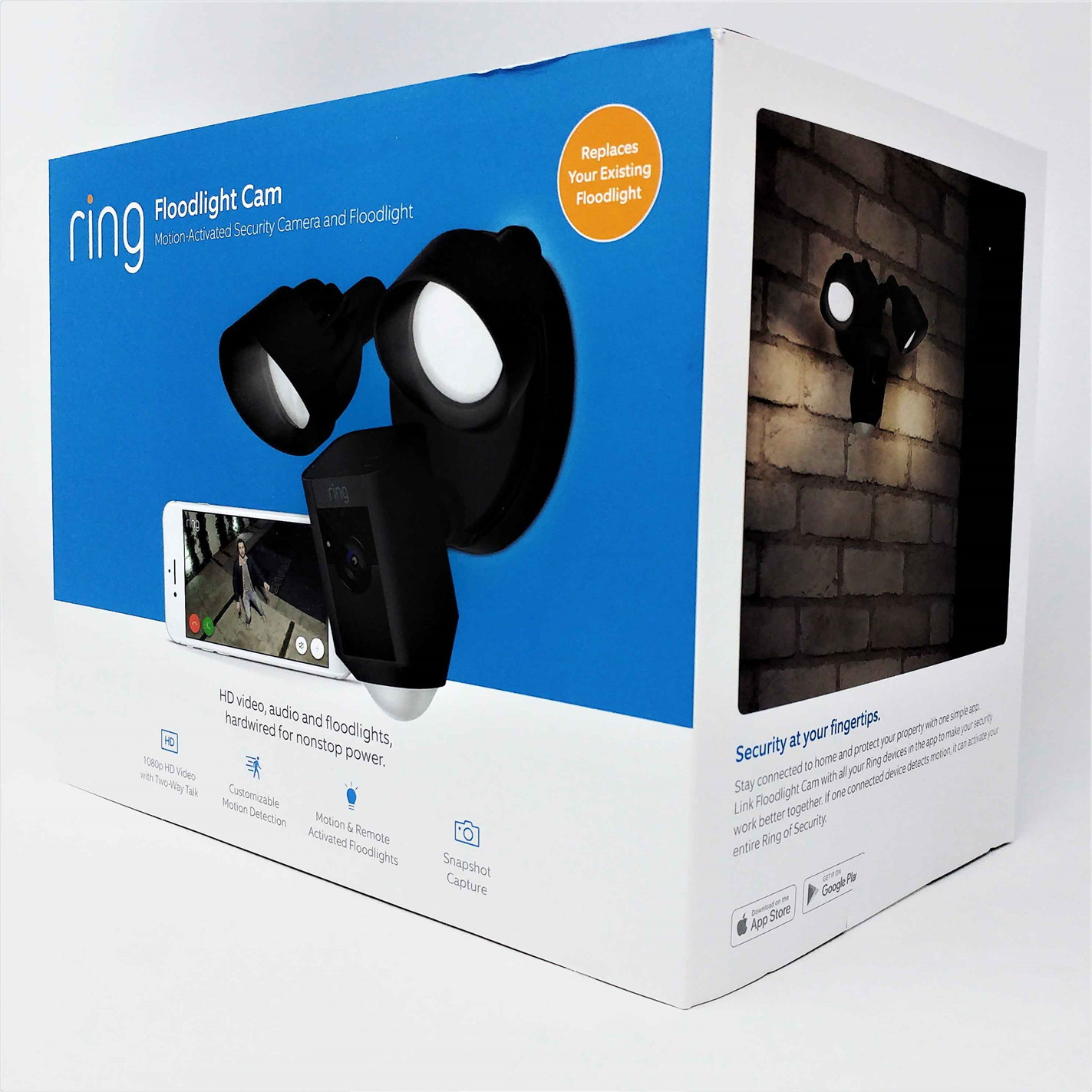 Ring Floodlight Camera Motion-Activated HD Security Cam Two-Way Talk and Siren Alarm - Black