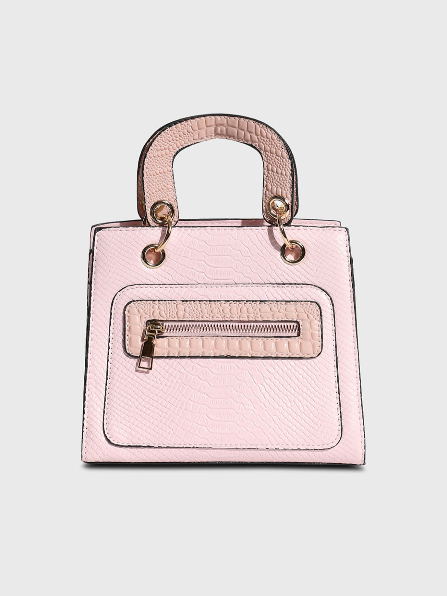 HauteSauce Light Pink Croc Textured Medium Leather Handheld Handbag