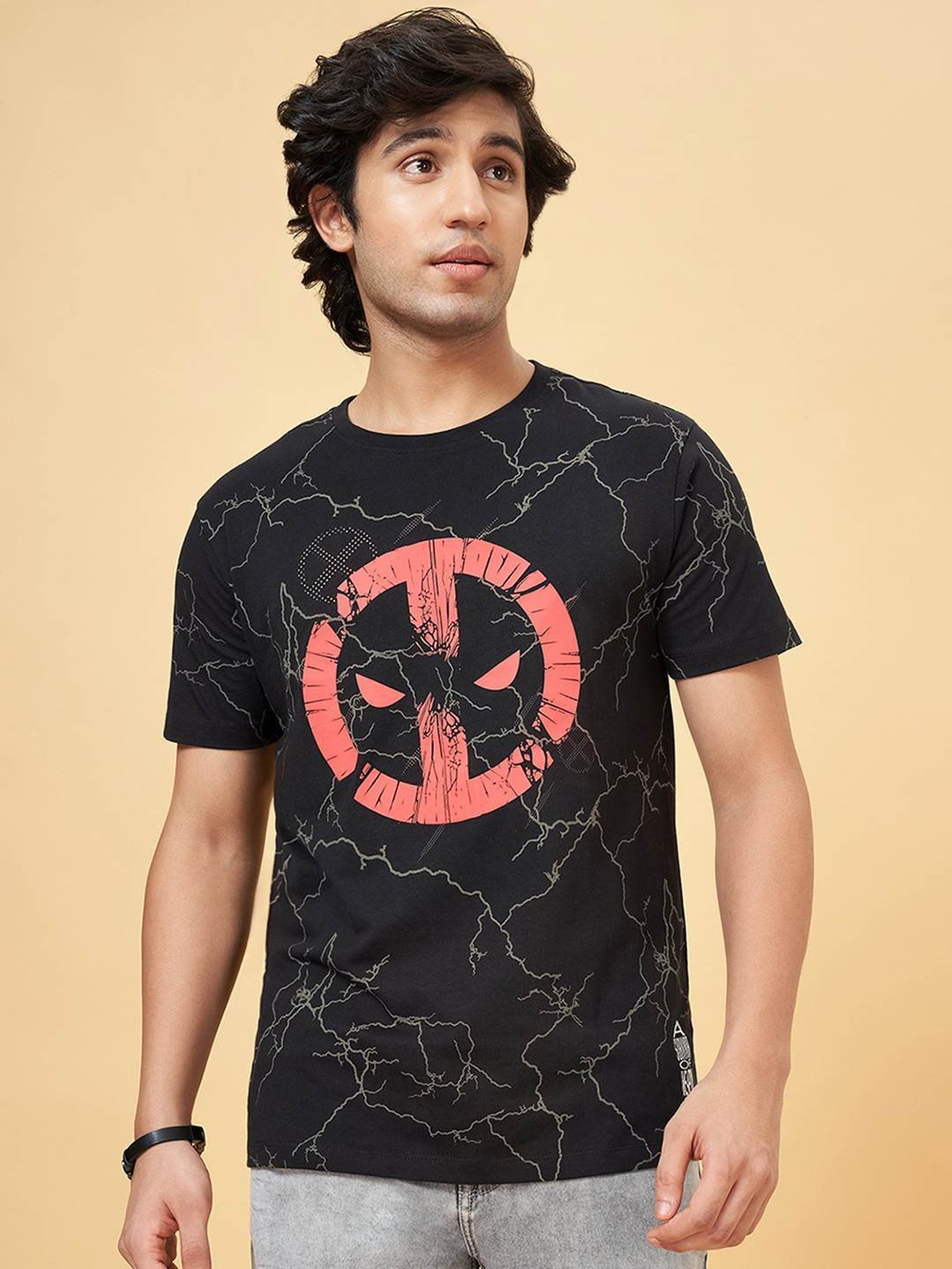 Sf Jeans By Pantaloons Black Cotton Slim Fit Printed T-Shirt