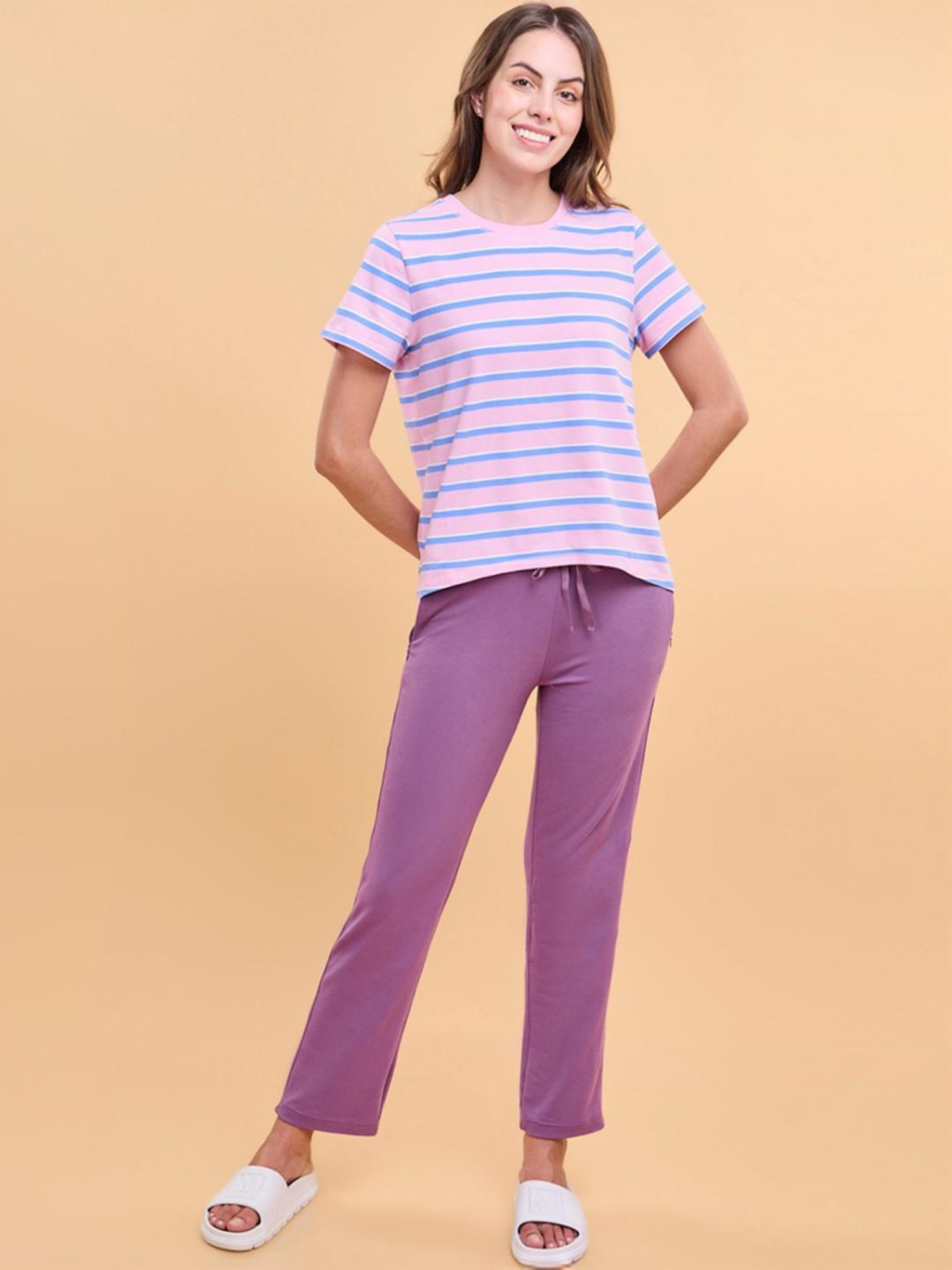 Enamor Violet Cotton Lounge Track Pants