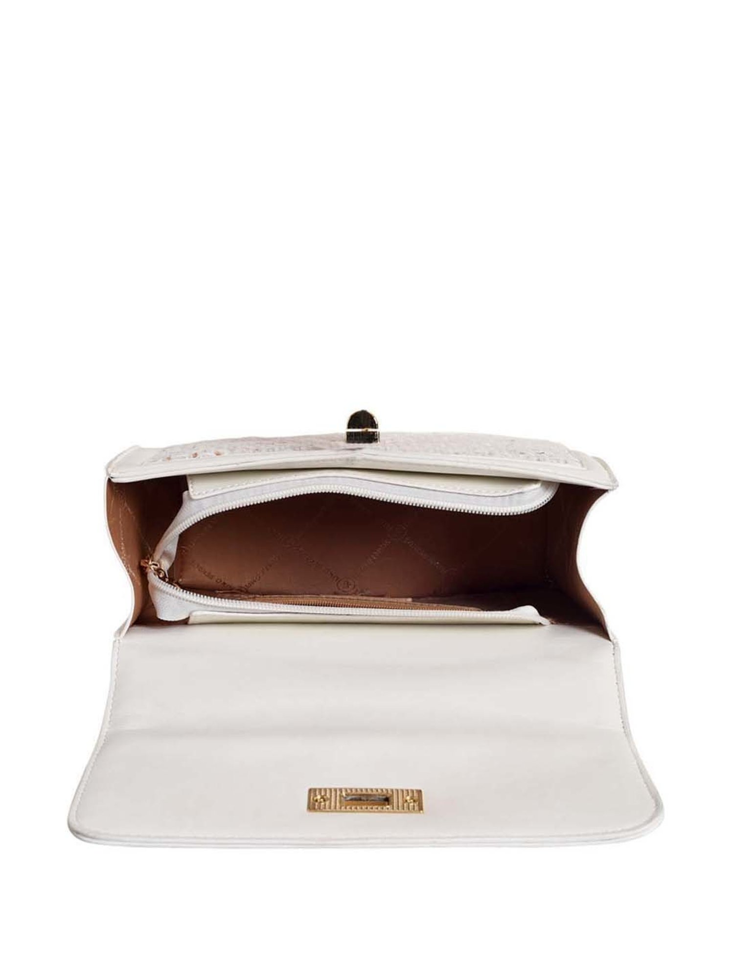 Lino Perros White Textured Medium Sling Handbag