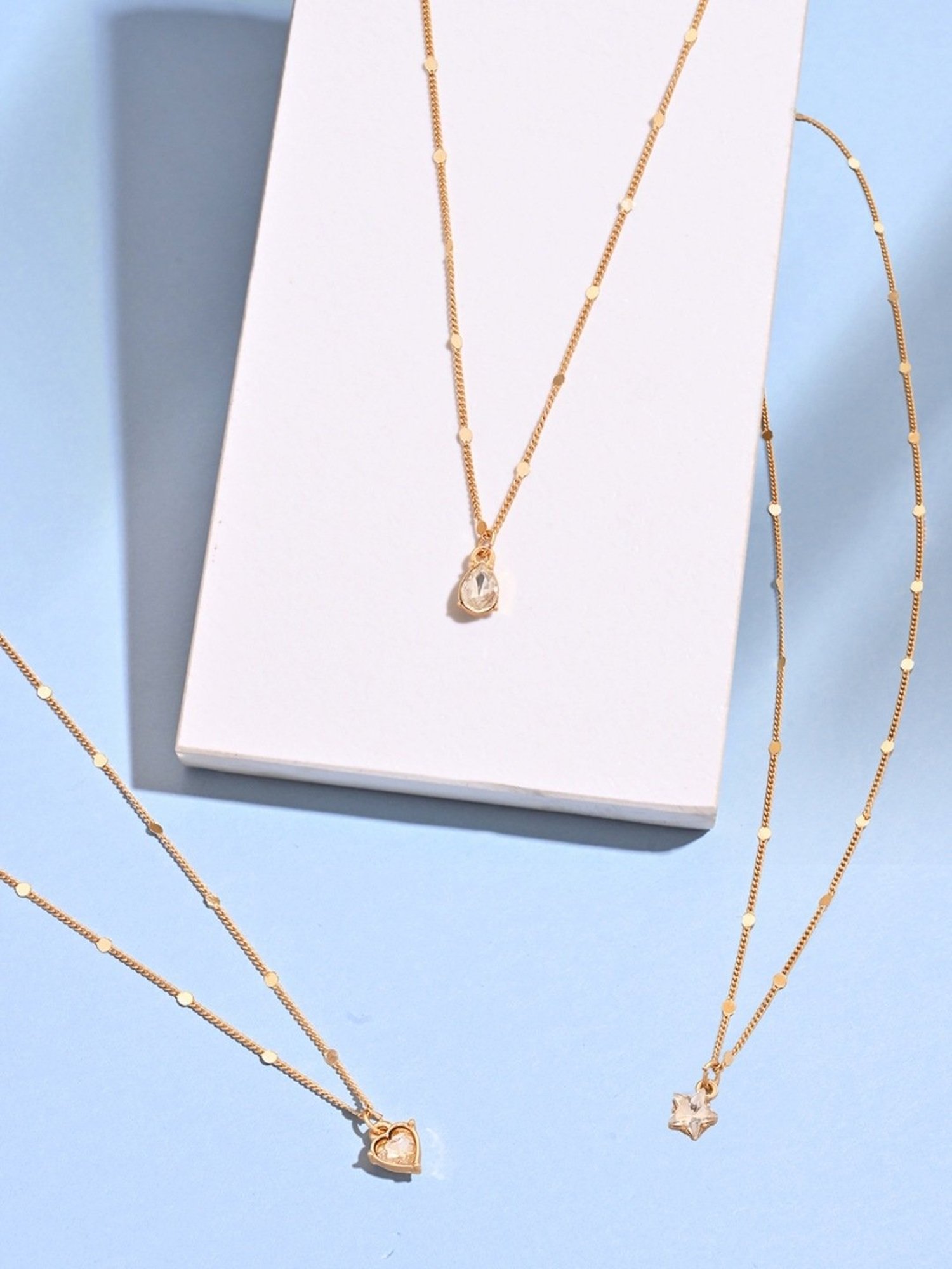 ToniQ Gold Contemporary Cubic Zirconia Studded Beach Stack Layered Women's Necklace