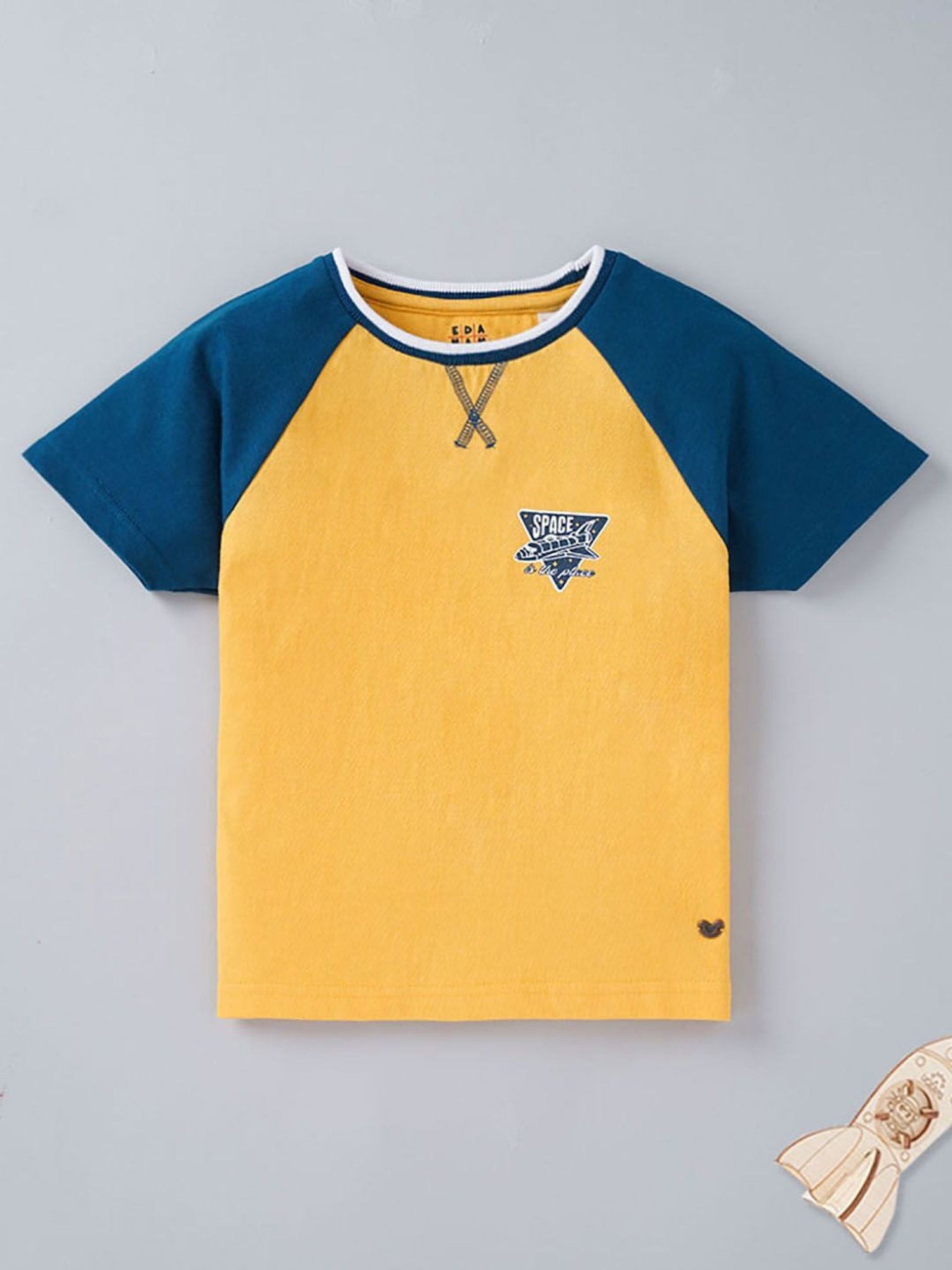 Ed-a-Mamma Boys Yellow Color Block  T-Shirt