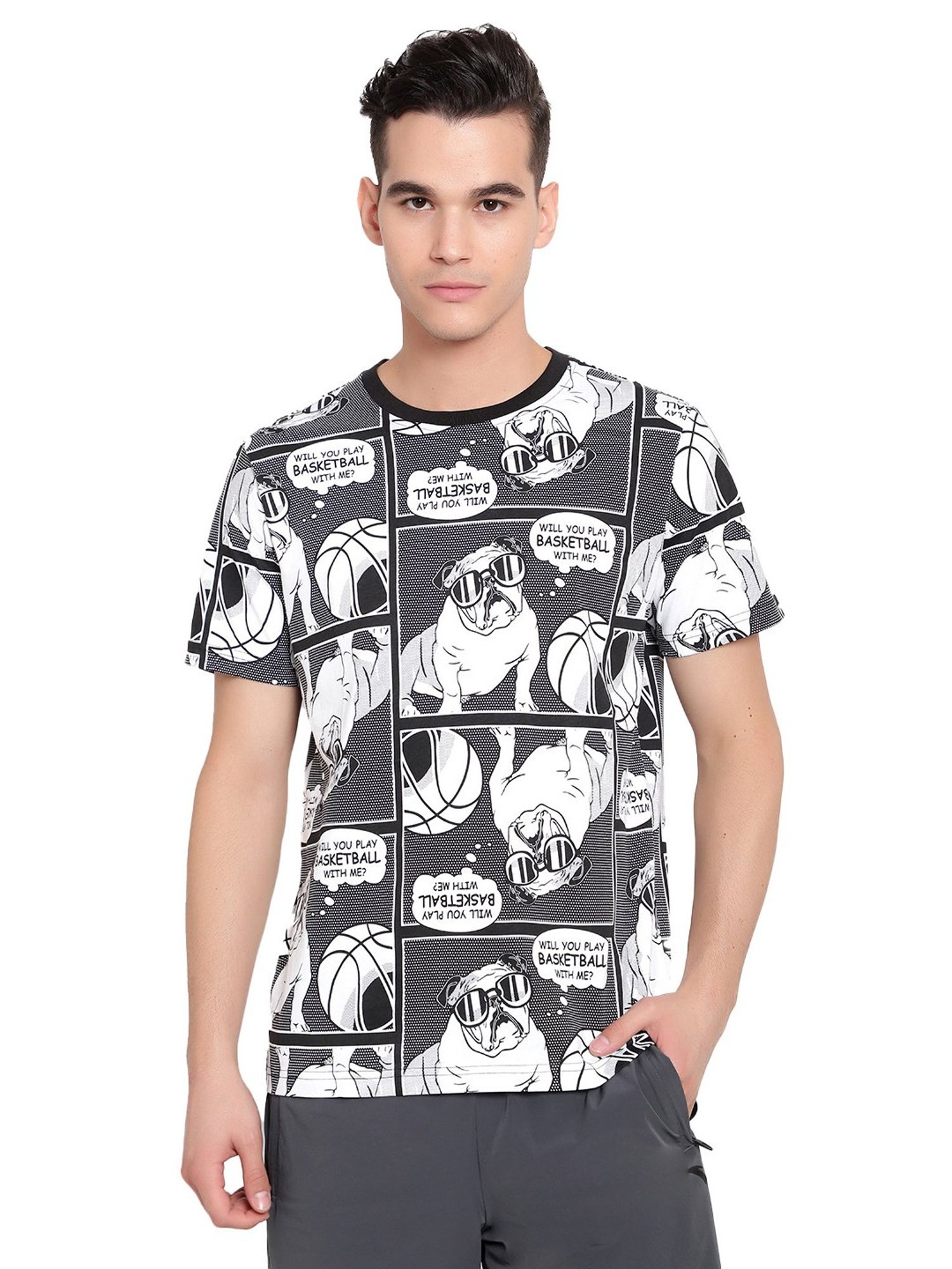 Anta Black Regular Fit Printed Crew T-Shirt