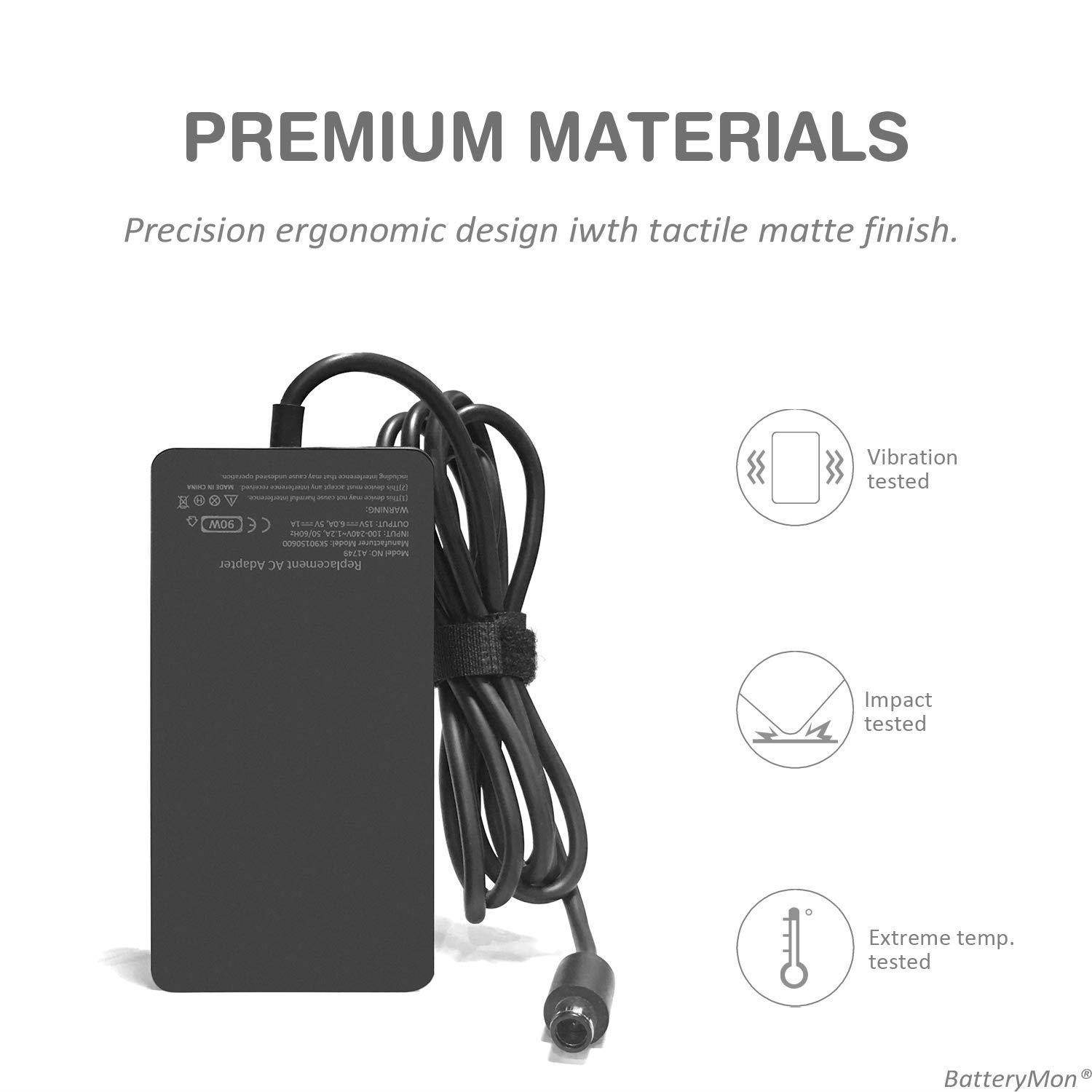 BatteryMon 15V 6A 90W Charger AC Adapter for Microsoft Surface Pro 4 Docking Station, Model 1749 Tablet Power Supply Cord with USB Charging Port