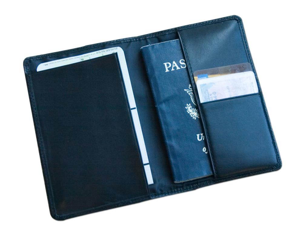 A1042 Passport Holder - Top-Grain Black Leather Compact Bi-Fold Design