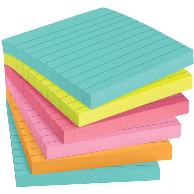 Post-it Super Sticky Lined Notes, 4 x 4 Inches, Miami Colors, 6 Pads with 90 Sheets