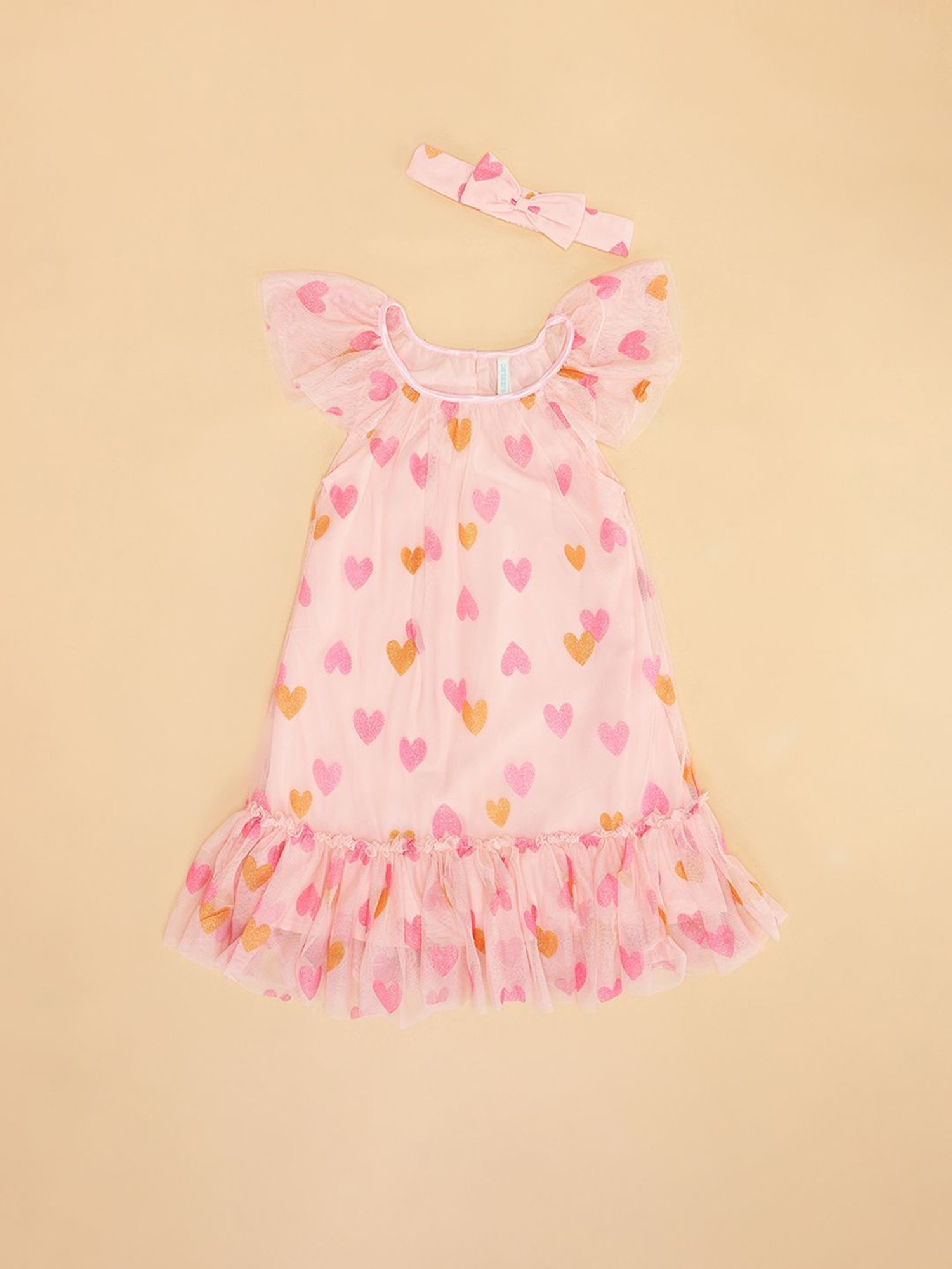 Pantaloons Junior Peach Printed Frock with Hairband