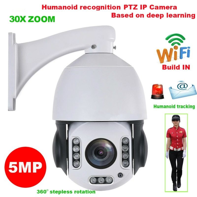 Outdoor Wireless 5MP 30X Zoom Security Camera 4MP humanoid Auto Tracking SONY IMX335 PTZ Speed Dome Super HD IP Camera, Motion Detection Alarm, IP66 Waterproof  build MIC Speaker 128GB SD CARD
