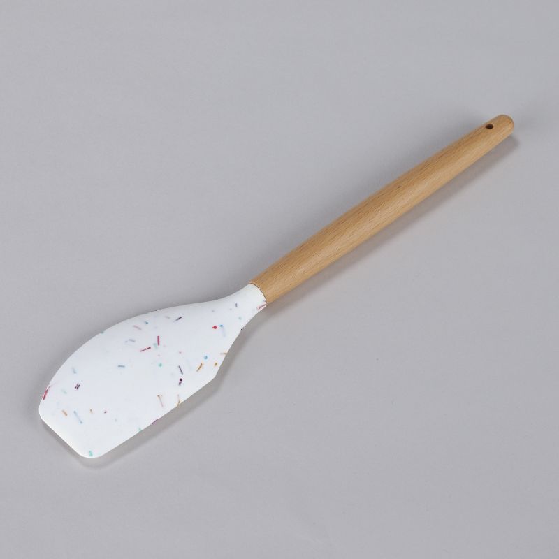 Lakeside Silicone Turner with Wooden Spoon - Cooking Utensil with Speckled Pattern