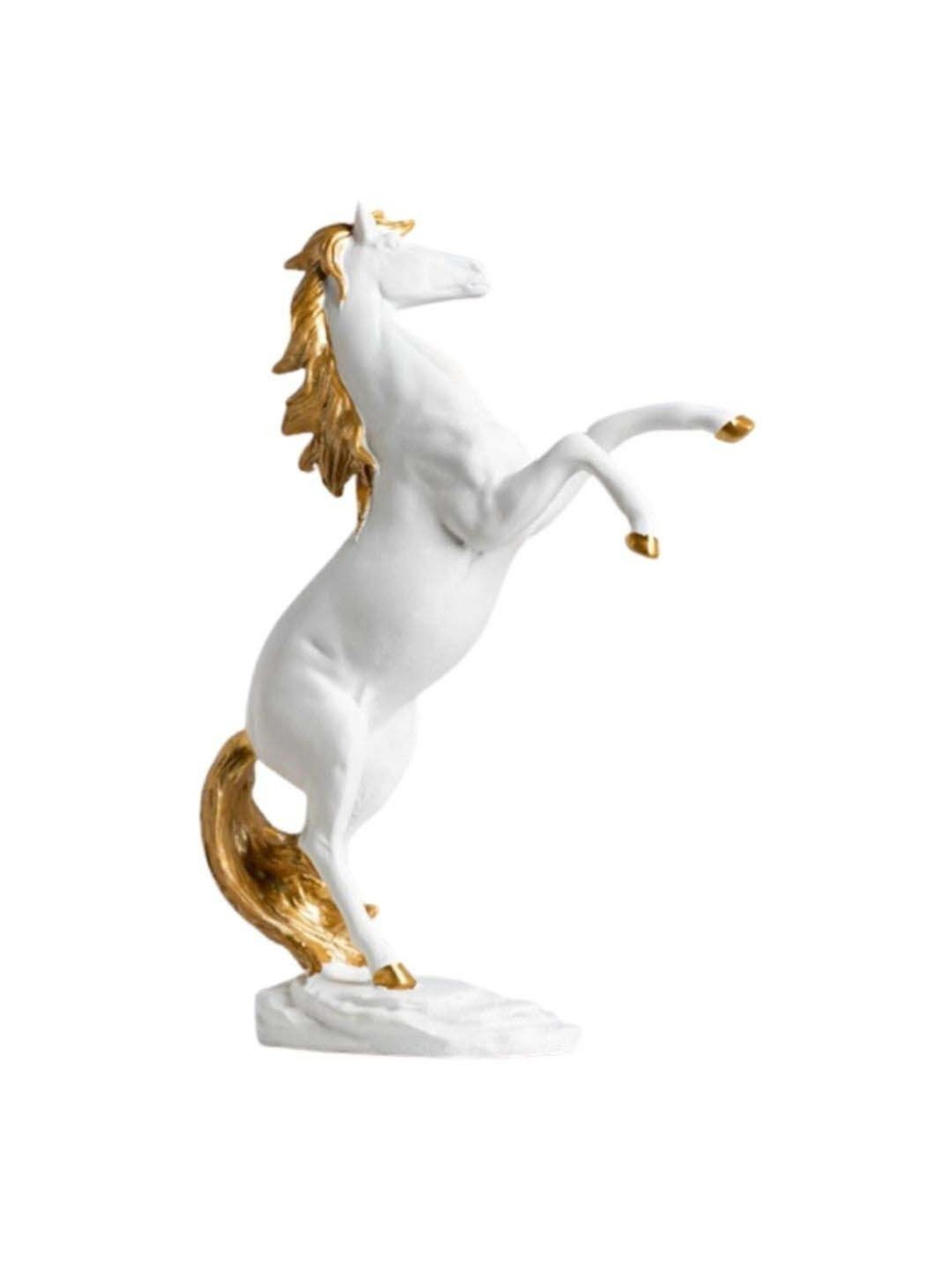Nestasia Durable White Resin Made Horse Sculpture With A Metallic Gold Mane I Perfect For Gifting