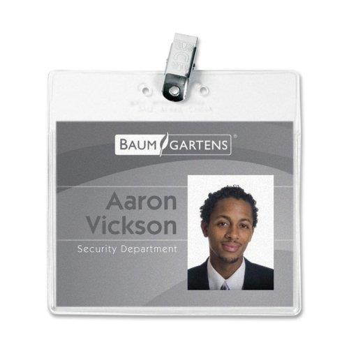 Baumgartens Vinyl Badge Holder,Clip,Horizontal,4"x3",50/PK, CL 67840