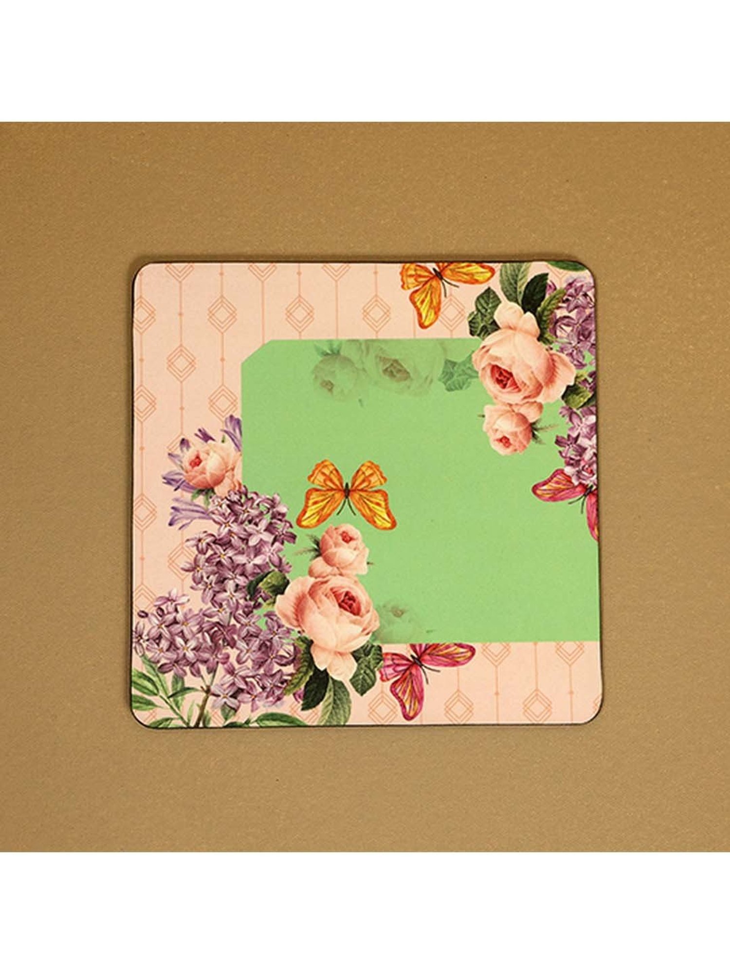 ICRAFT Groovy Mint Series Green & Beige Mdf Trivet - Set of 4