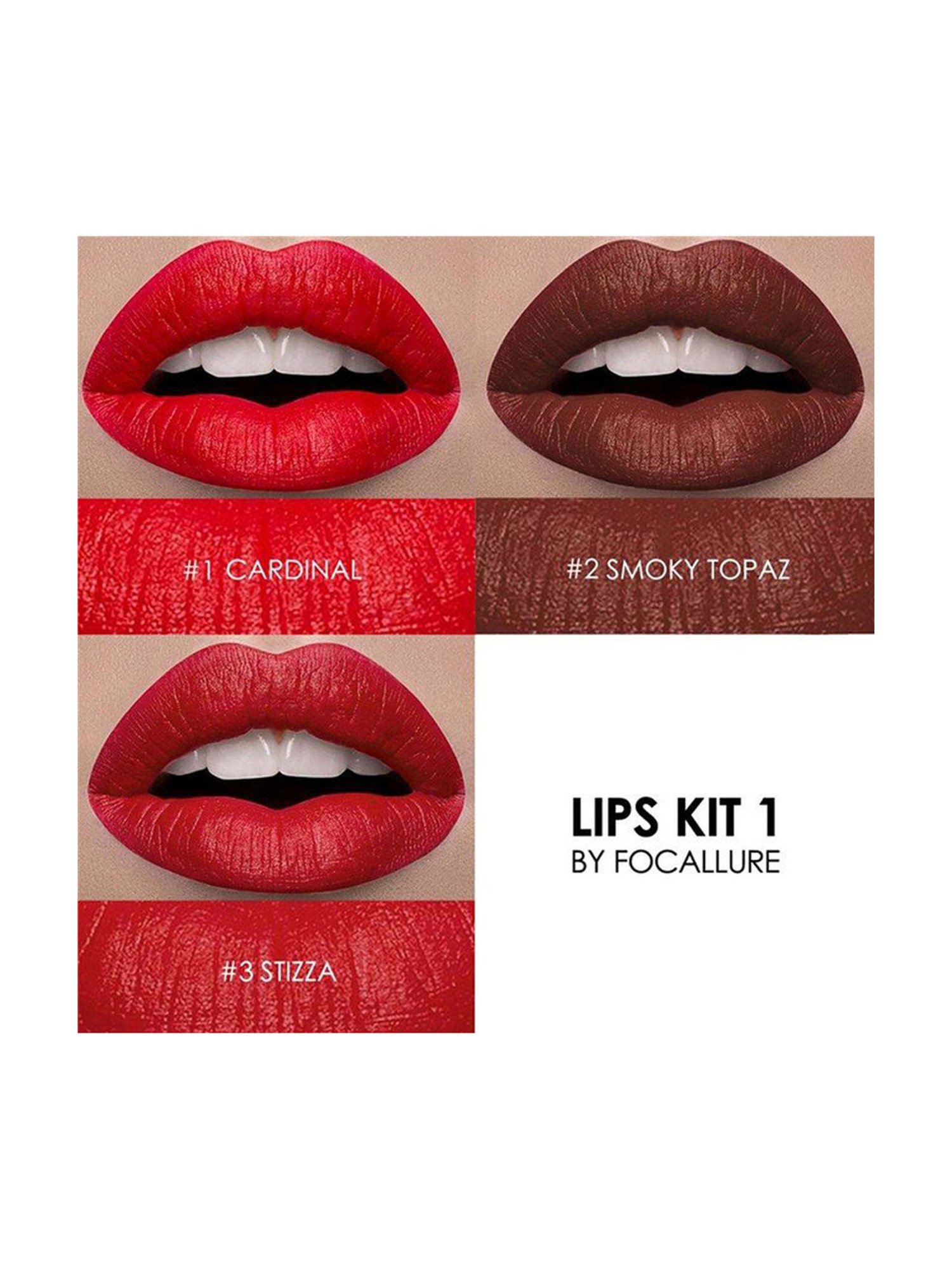 FOCALLURE 3 Pcs Matte Lips Crayon Lipstick Kit 1 Red - 6 gm