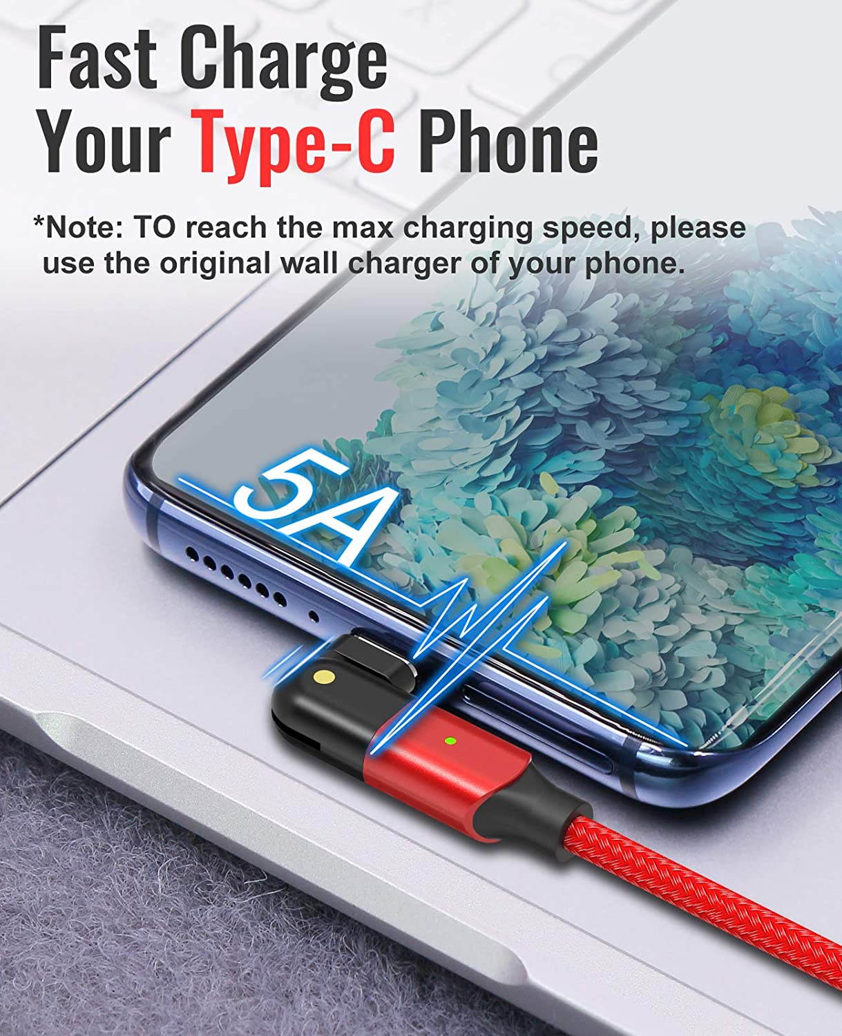 USB C to USB C 100W Fast Charging Cable 6.6ft, 180 Degree Rotatable Type C Charger Cord Compatible with MacBook Pro 2020/2019/2018, iPad Pro 2020/2018,Galaxy S20 S9,Pixel,Switch