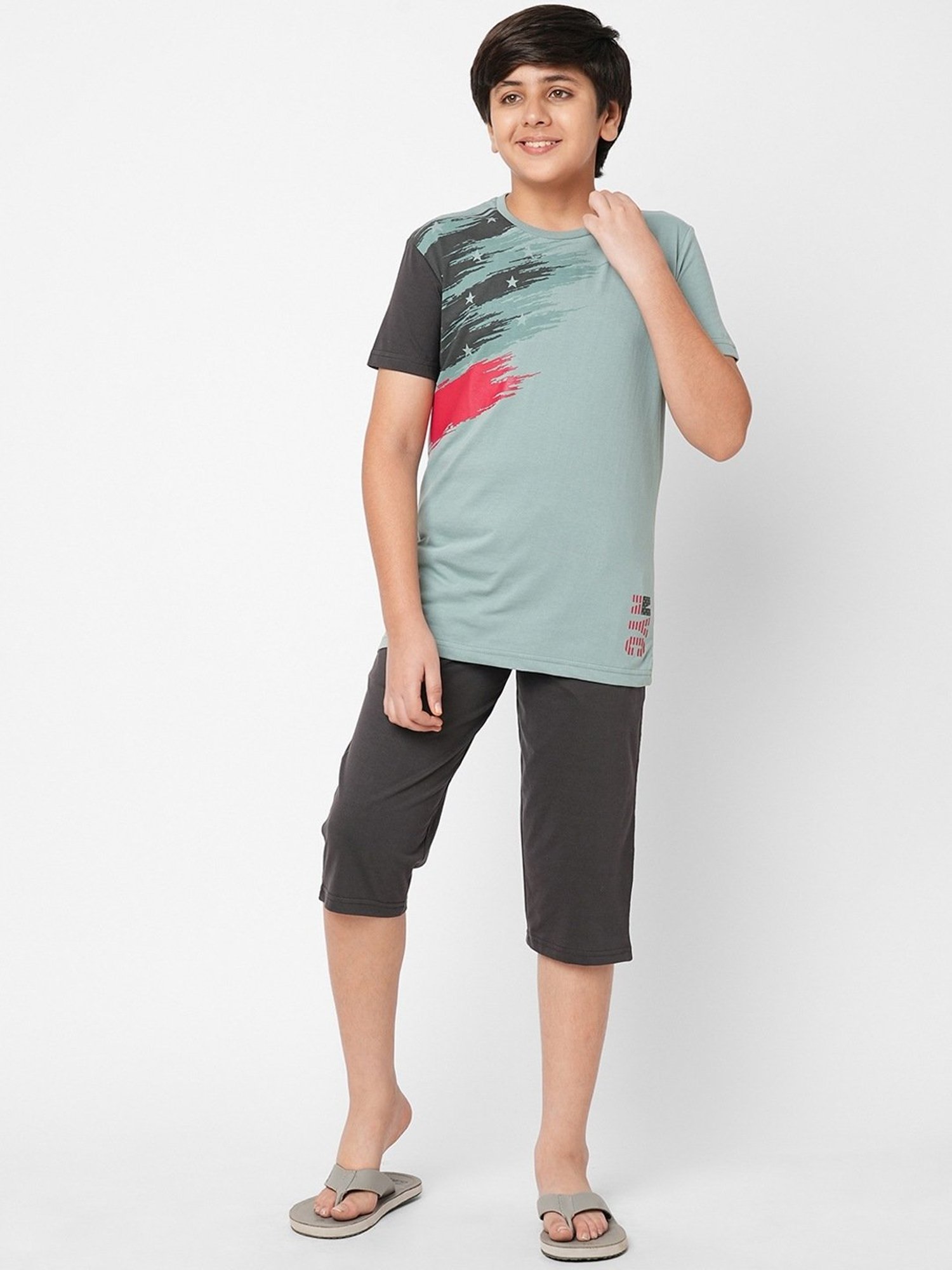 Sweet Dreams Kids Green & Black Cotton Printed T-Shirt Set