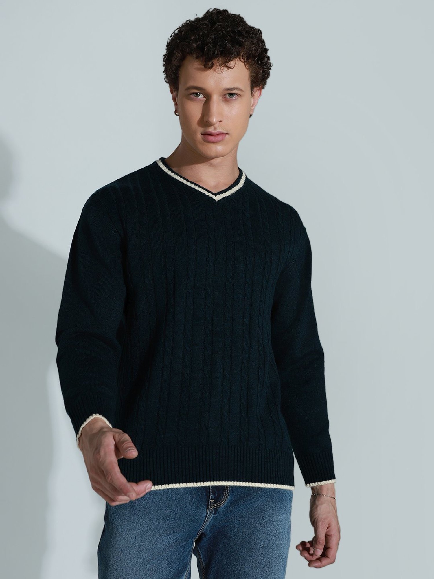 Hubberholme Green Regular Fit Self Pattern Sweater