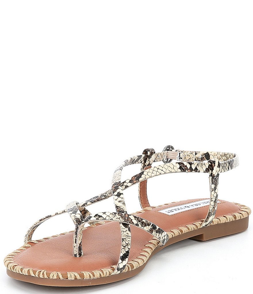Chelsea & Violet Rena Strappy Snake Print Leather Thong Sandals