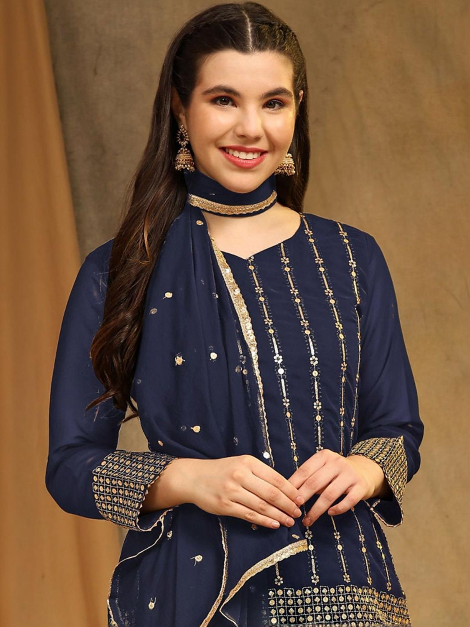 Odette Navy Embellished Unstitched Dress Material